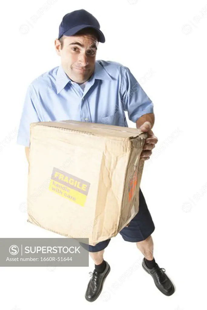 Delivery man with damaged package