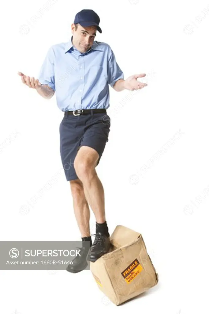 Delivery man with damaged package