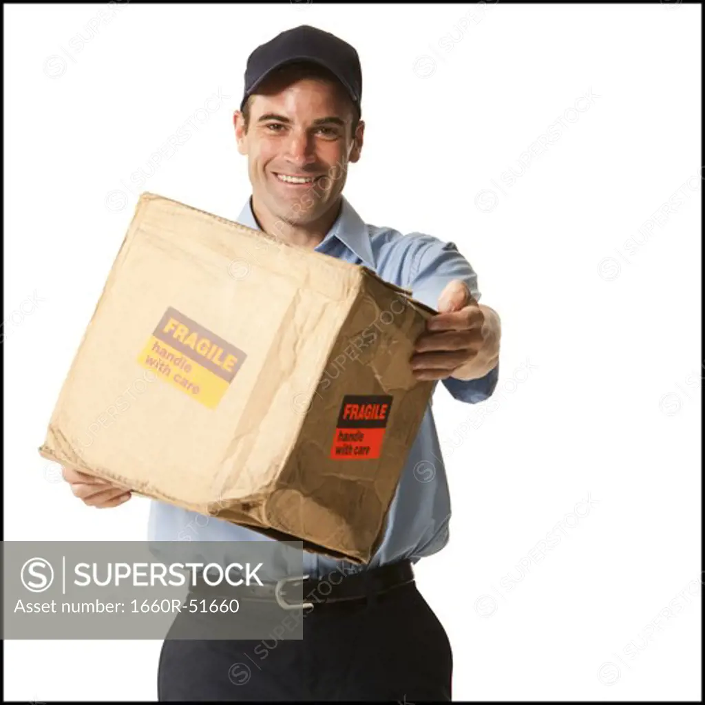 Delivery man with damaged package