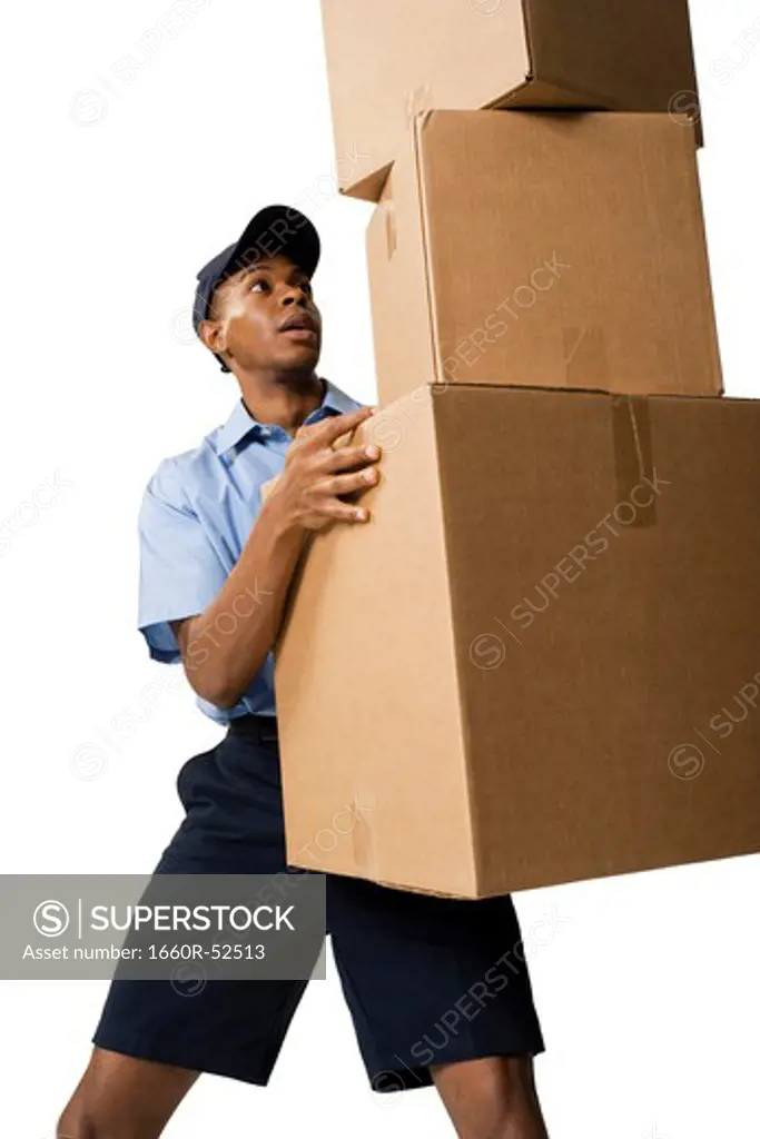 Deliveryman holding parcels