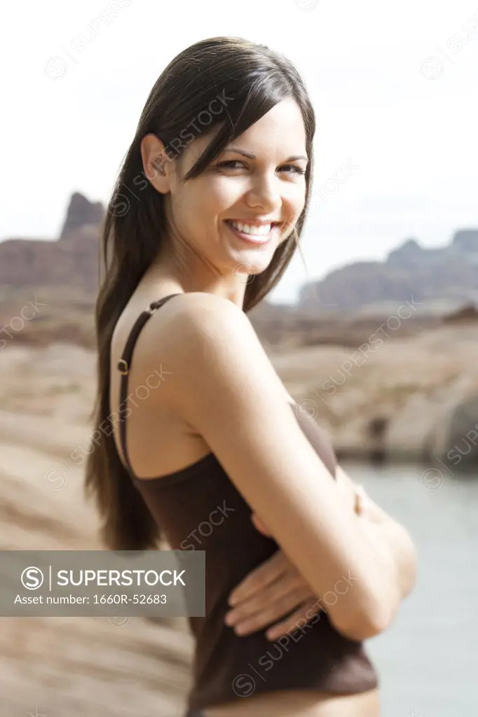 Woman in brown top