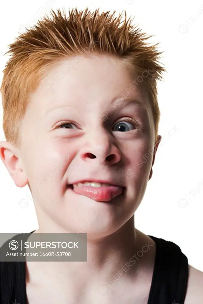 Boy pulling funny face