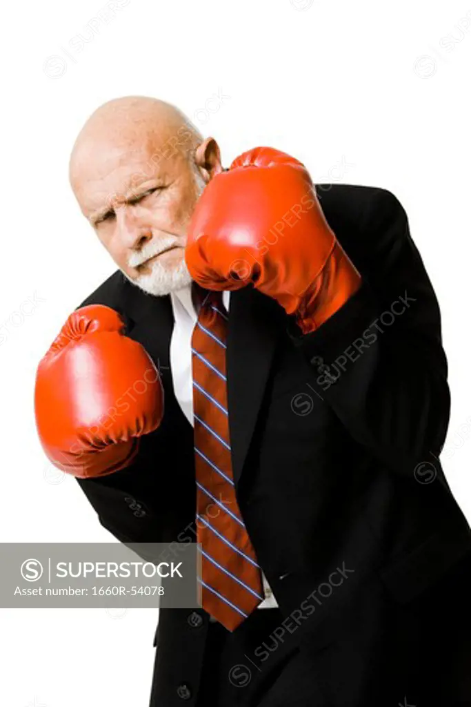 Closeup of businessman with boxing gloves