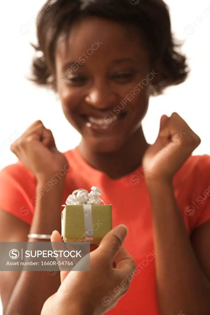 Woman receiving gift box