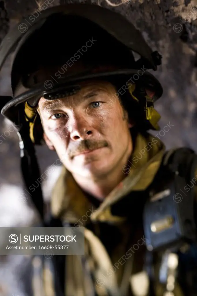 Side profile of a firefighter