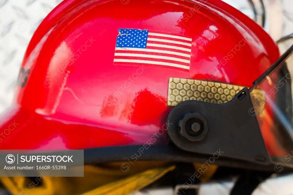 US flag on red helmet