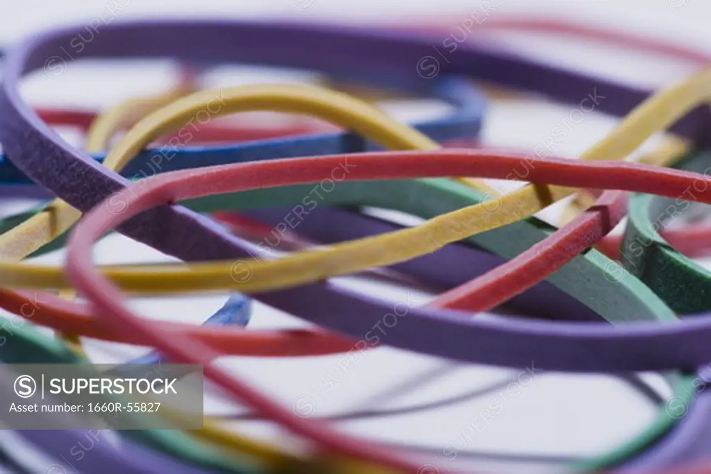 Closeup of multicoloured rubber bands