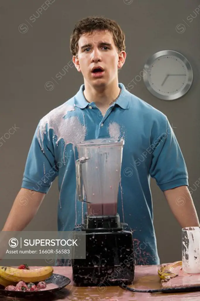 Man with a blender explosion