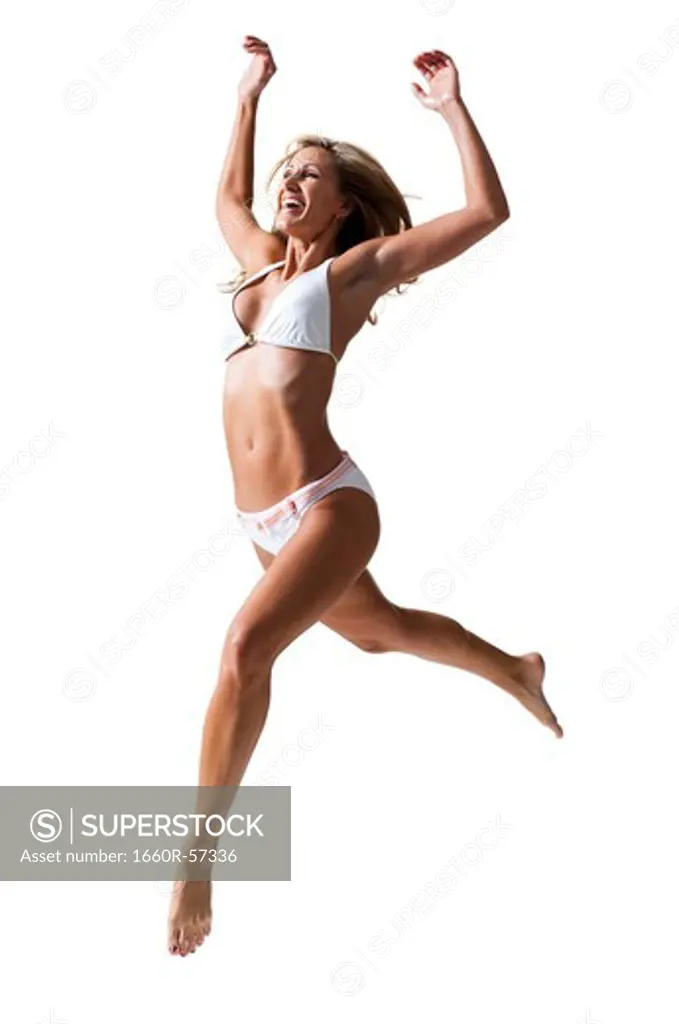 Female swimmer jumping