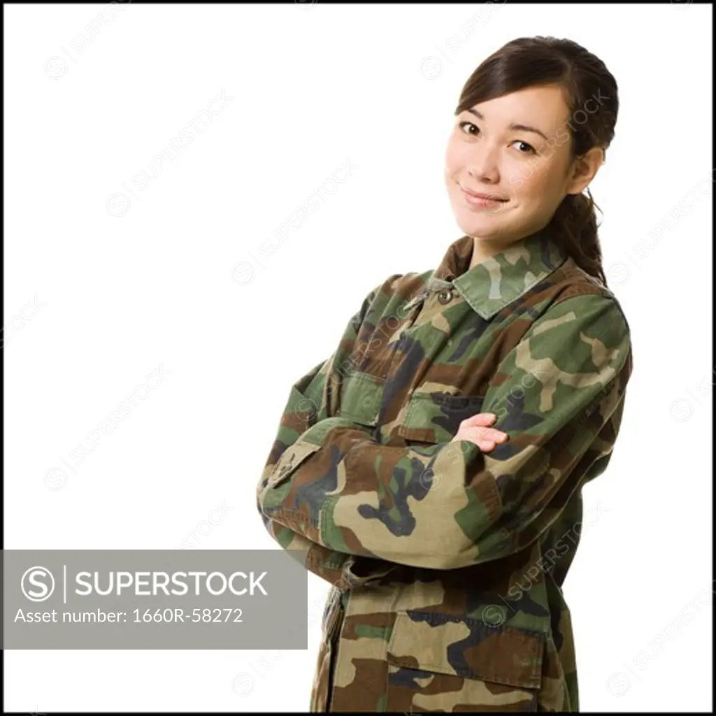 young woman in camouflage