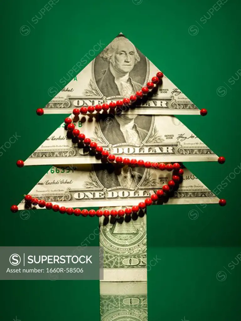 christmas tree made of money
