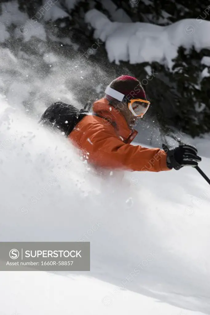 Profile of downhill skier
