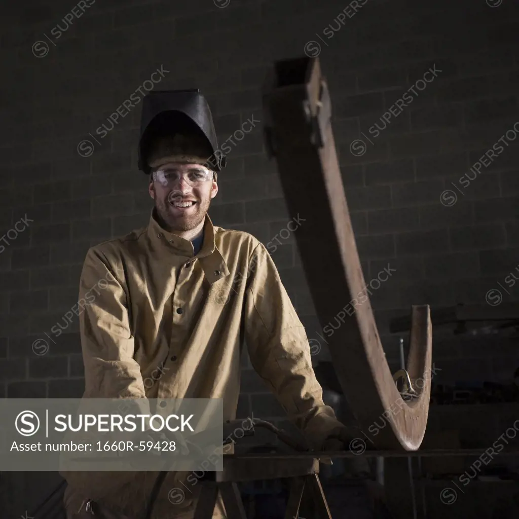 USA, Utah, Orem, portrait of male welder in workshop
