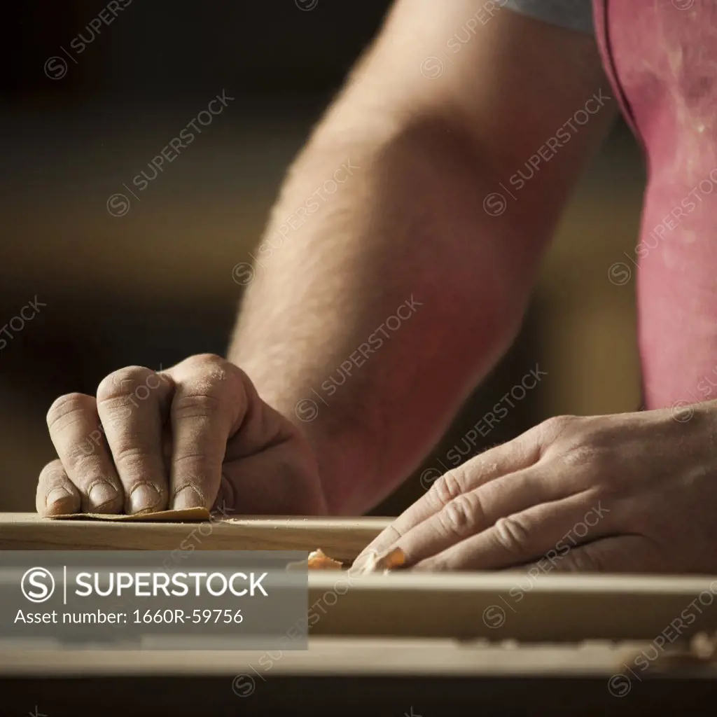 USA, Utah, Orem, close-up of carpenter at work