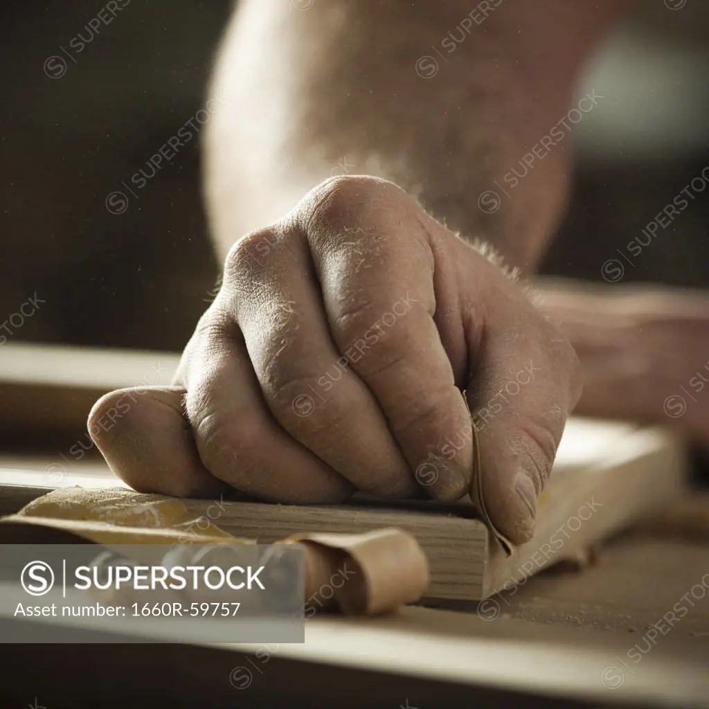 USA, Utah, Orem, close-up of carpenter at work