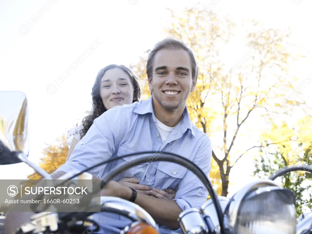 Provo, USA, Utah, Young couple on motorcycle