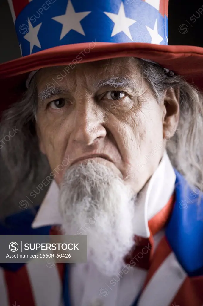 Portrait of man in Uncle Sam's costume, studio shot