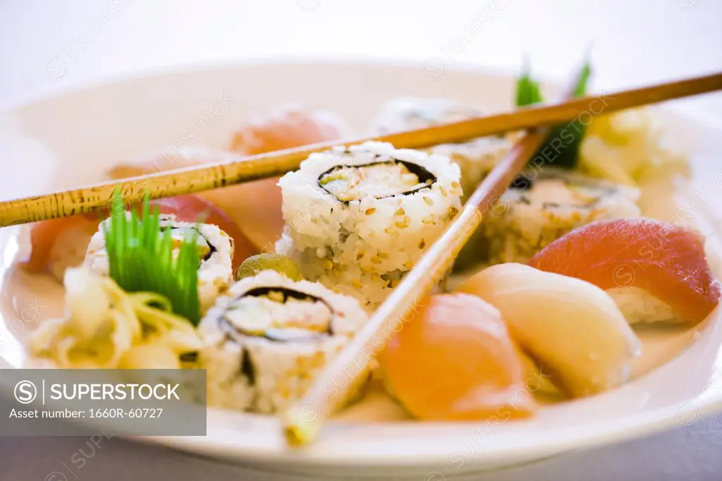 Sushi and chopsticks