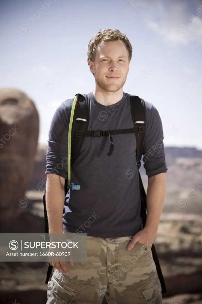 man on a hiking trip in the desert