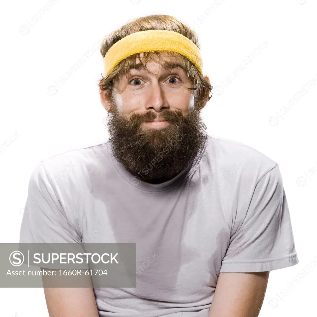 bearded man wearing a headband