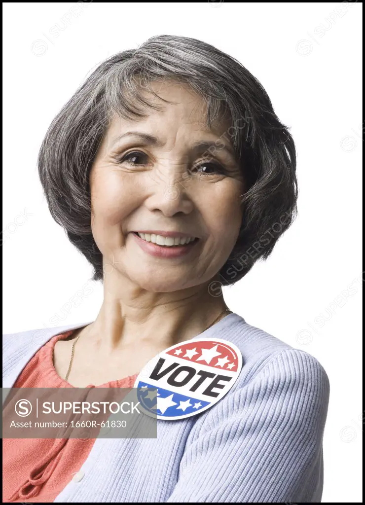 woman with a ""vote"" button