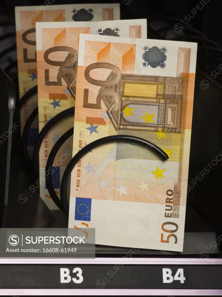 currency in a vending machine