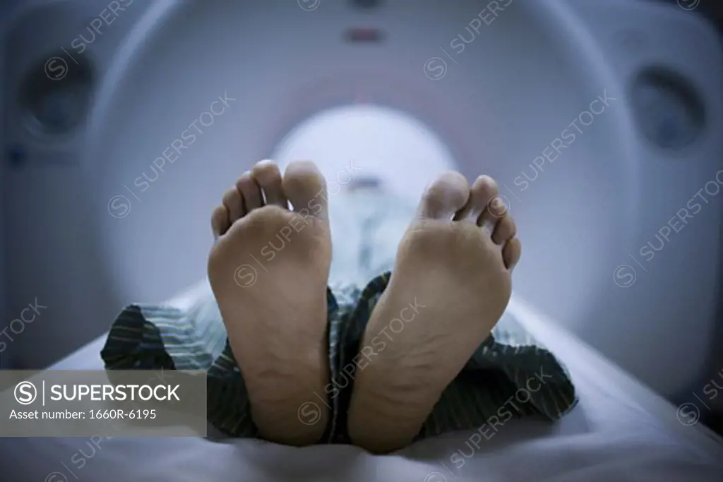 Close-up of a person getting an CAT scan