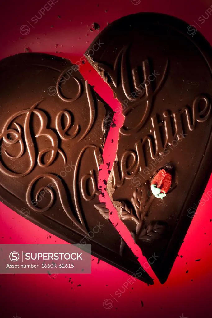 Chocolate valentine heart broken in two