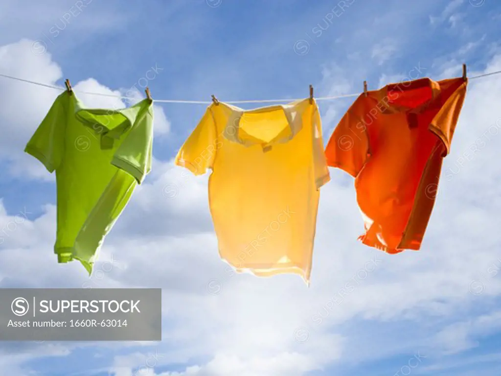 T-shirts hanging on a clothesline