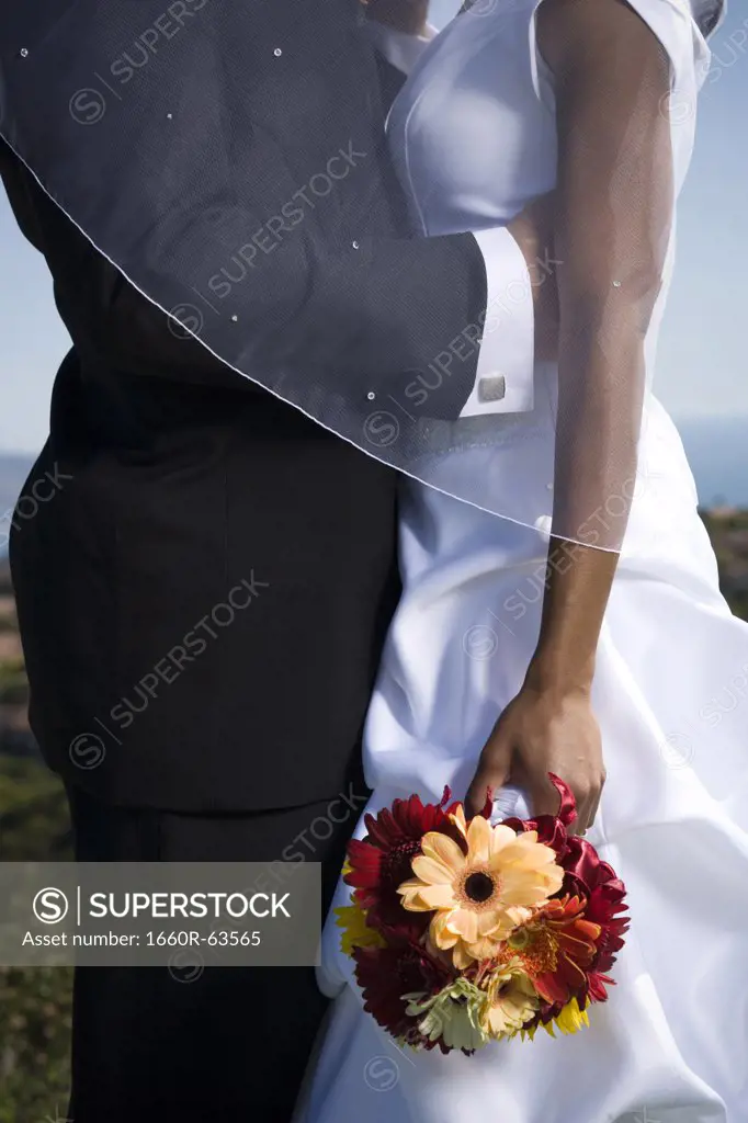 Mid section view of a newlywed couple