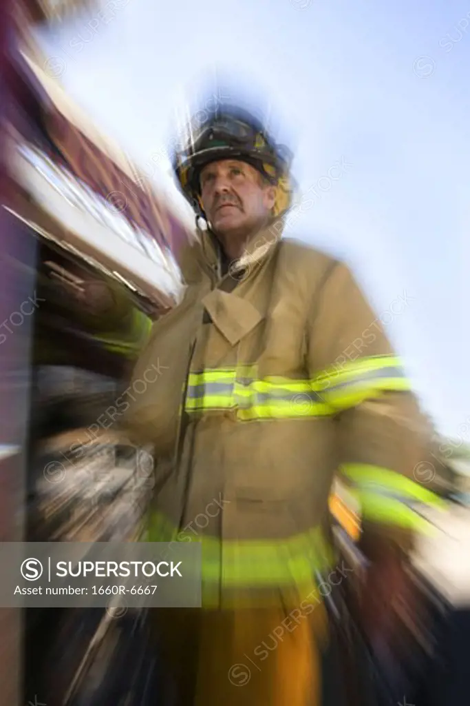 Low angle view of a firefighter