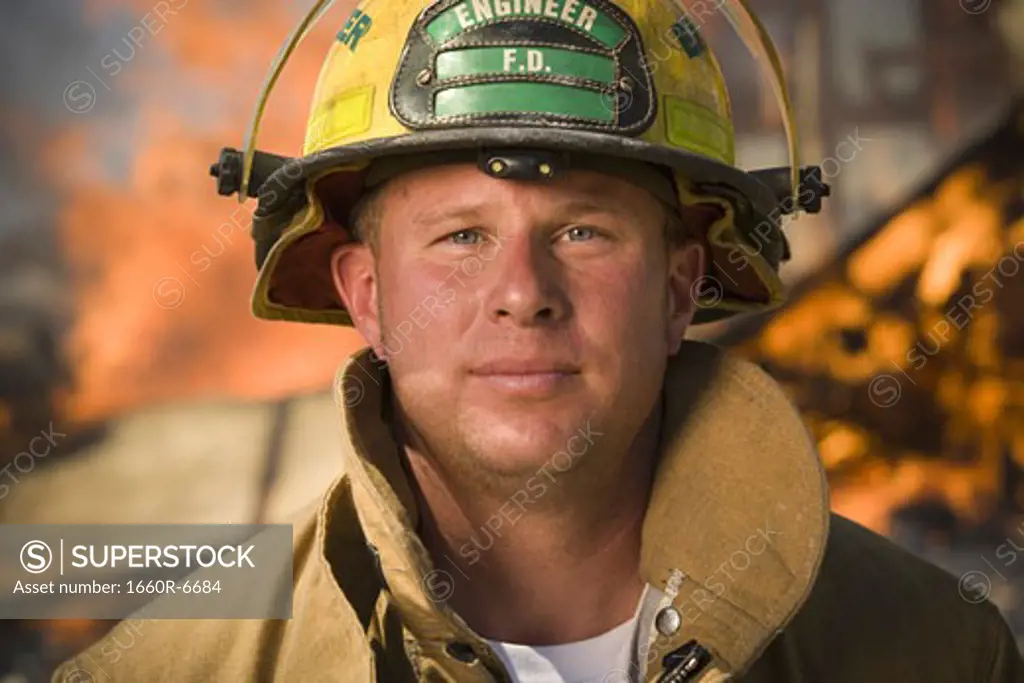 Close-up of a firefighter