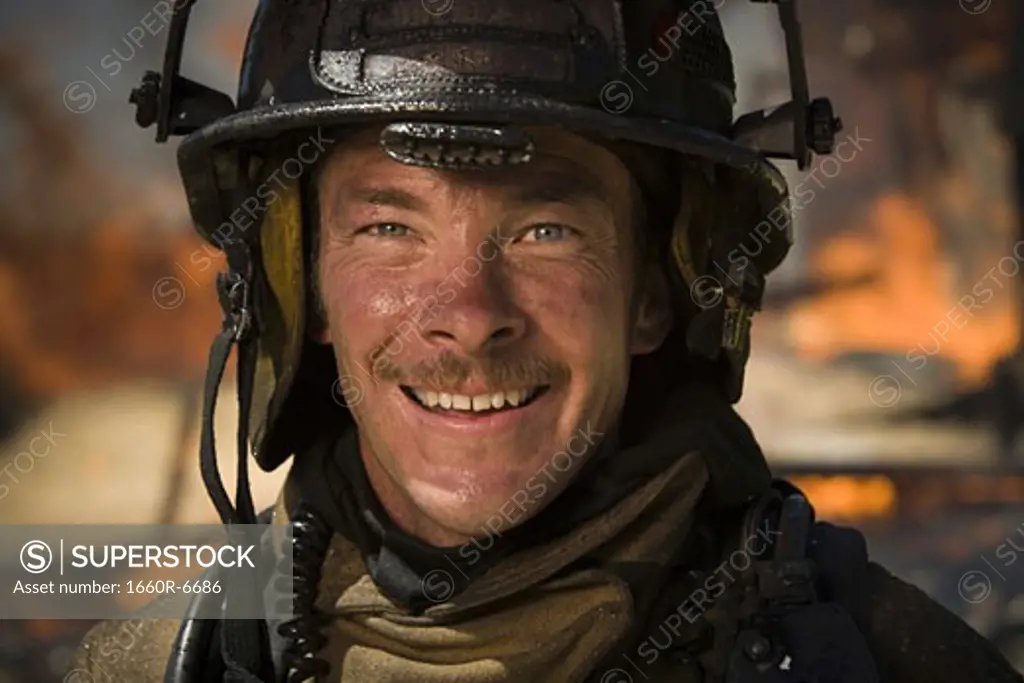 Close-up of a firefighter smiling