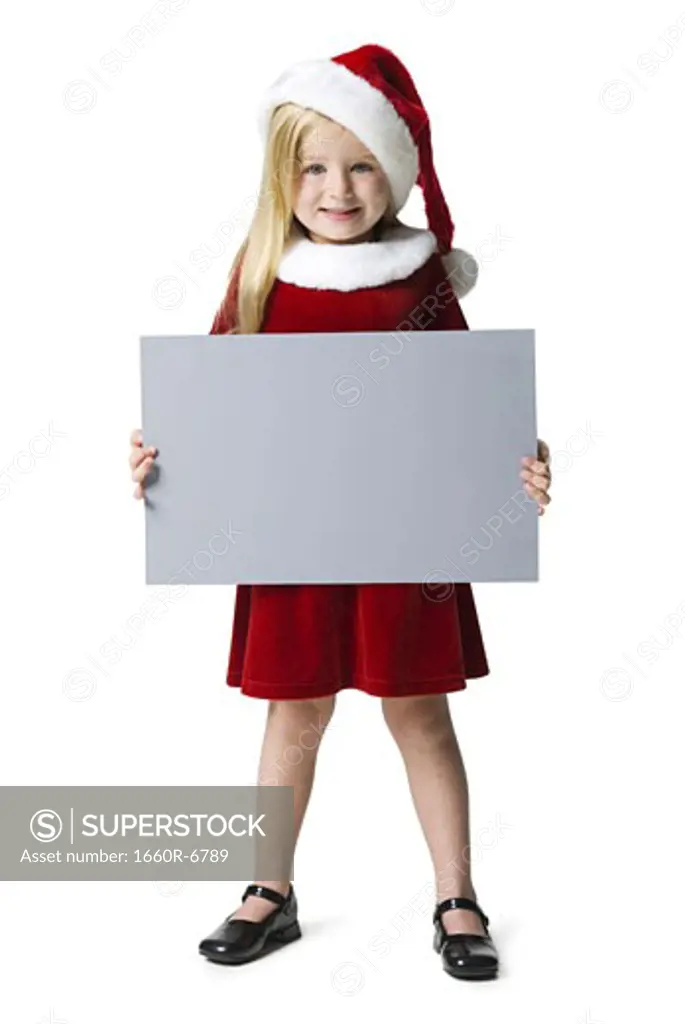 Portrait of a girl holding a blank sign