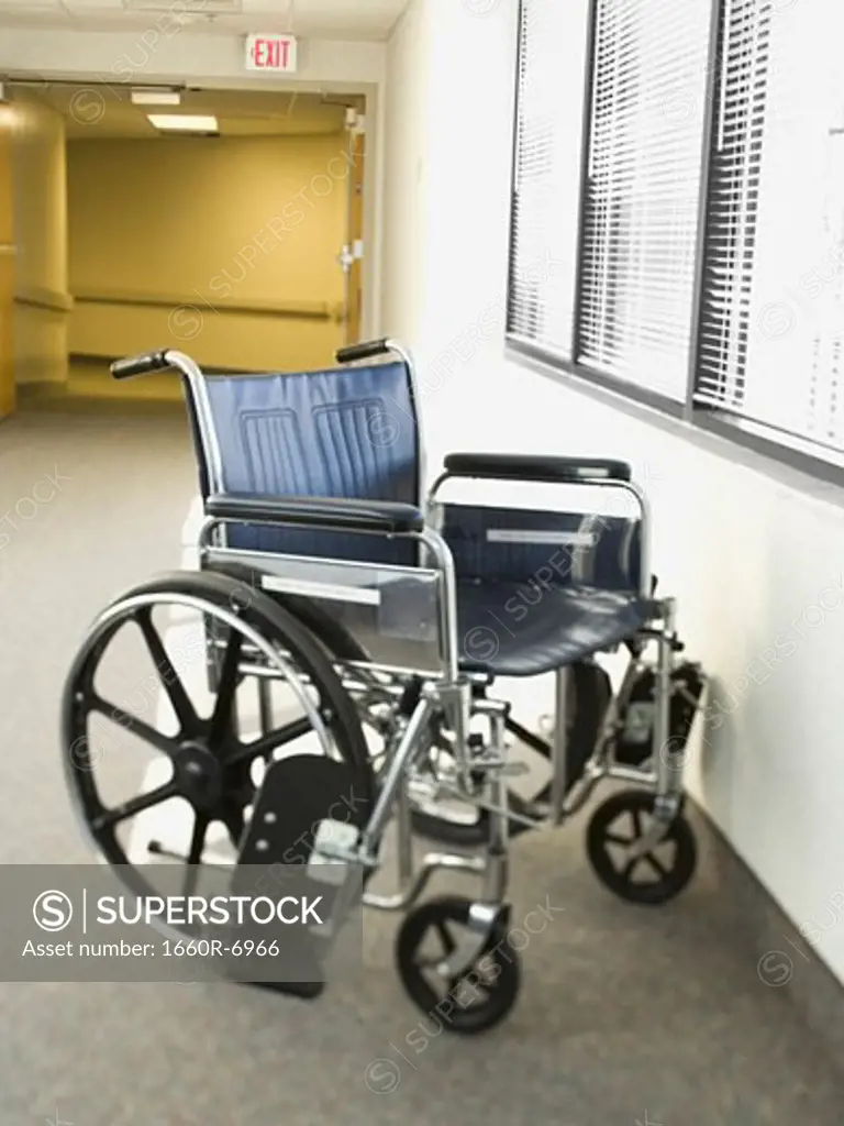 Wheelchair in a corridor of a hospital