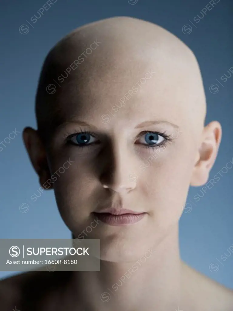Portrait of a bald young woman