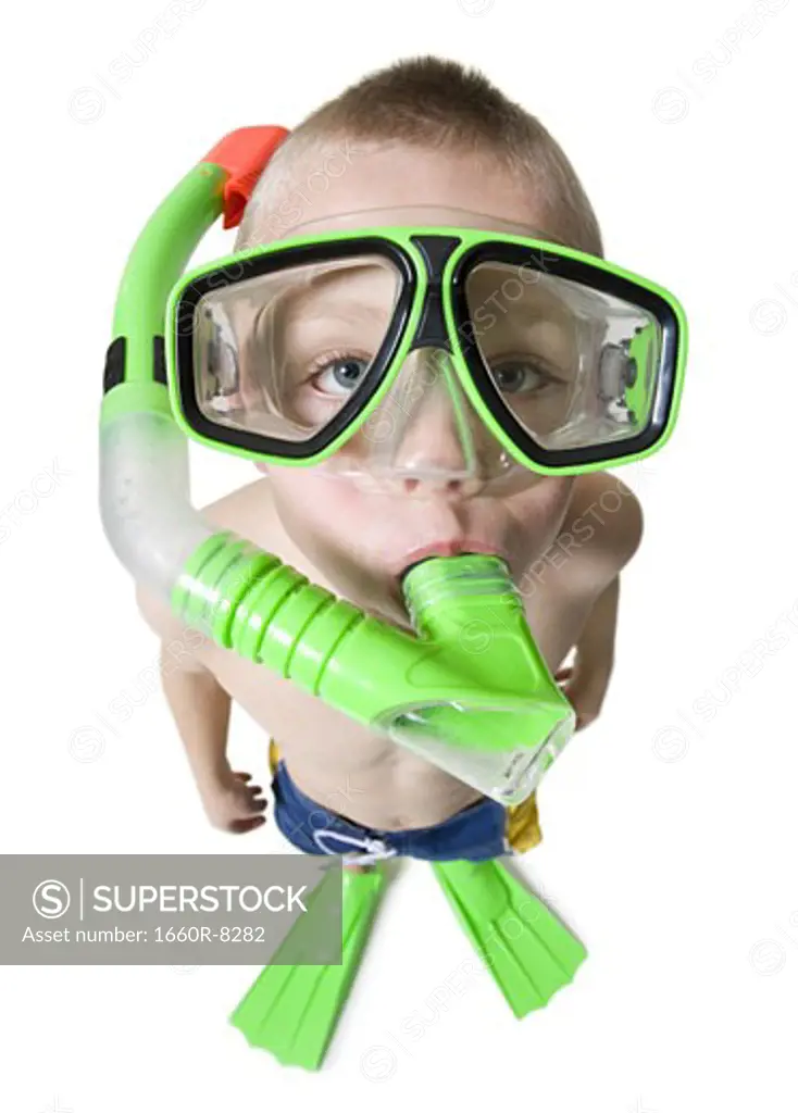 Portrait of a boy wearing a snorkel