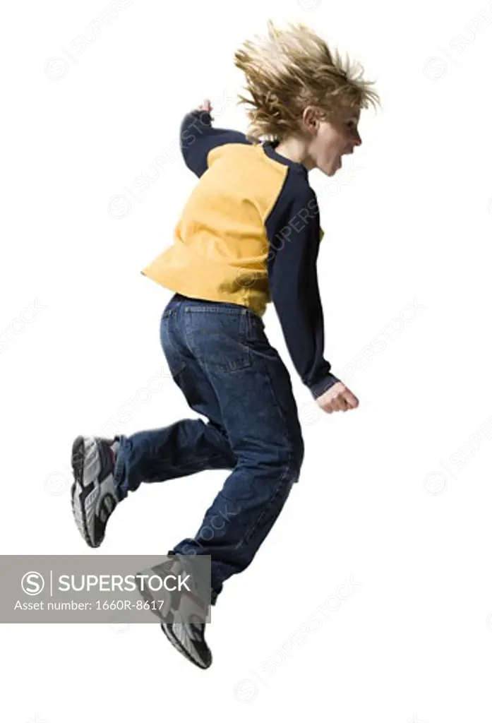 Profile of a boy jumping