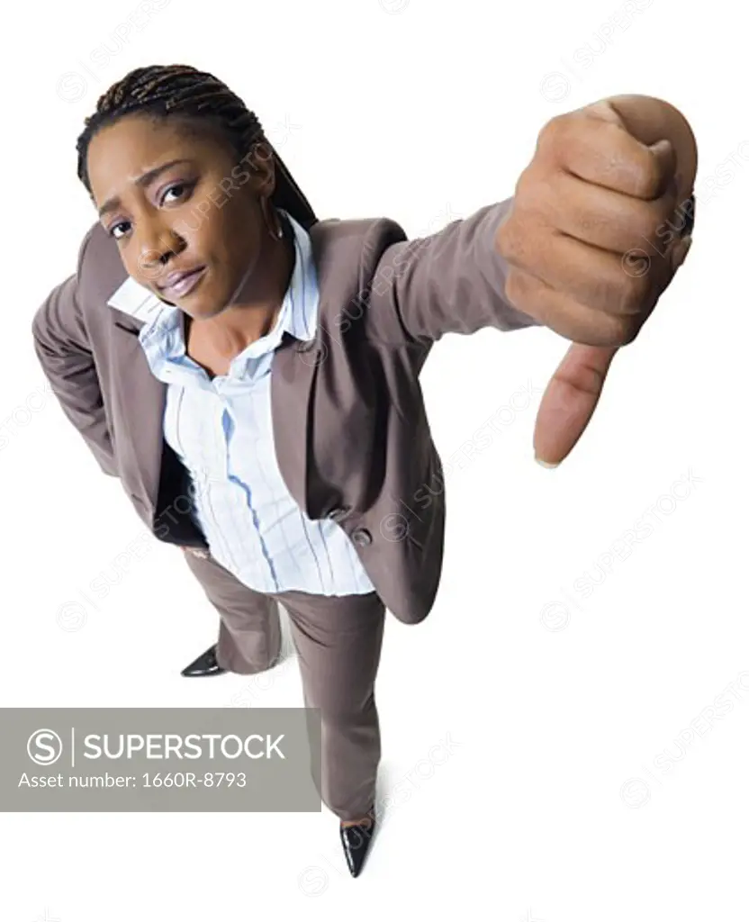 High angle view of a businesswoman showing a thumbs down sign
