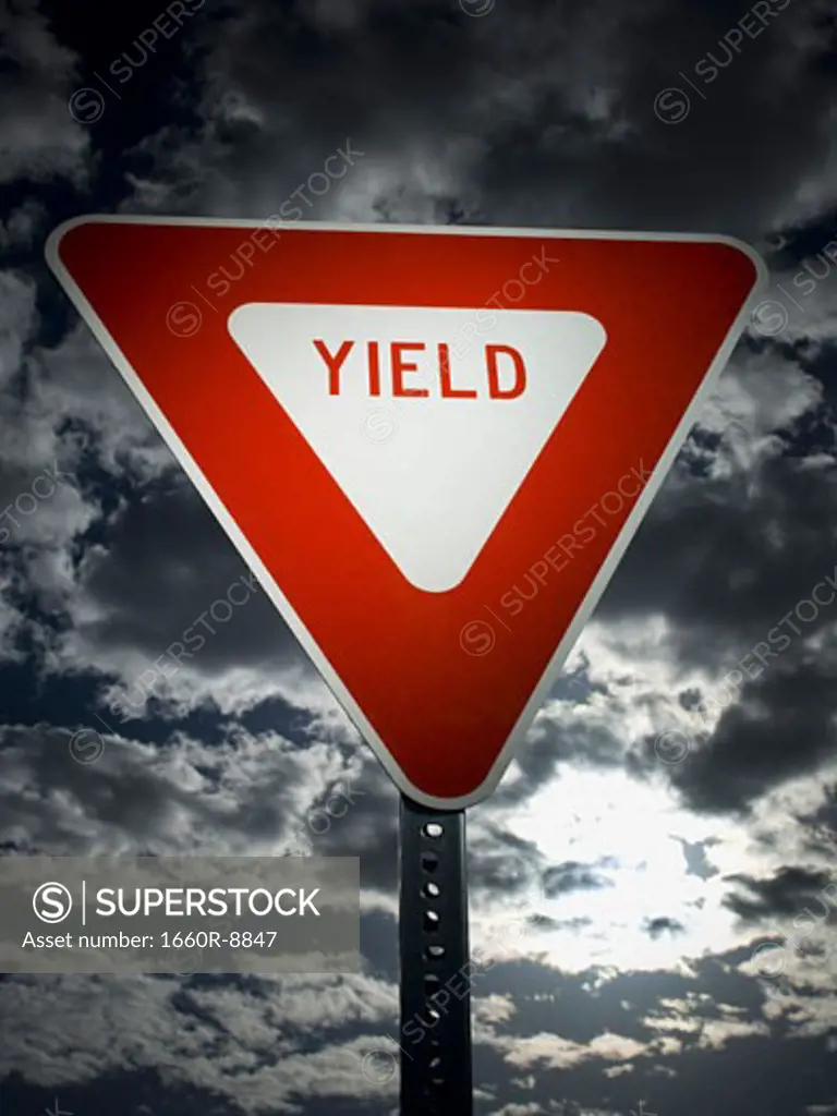 Low angle view of a yield sign