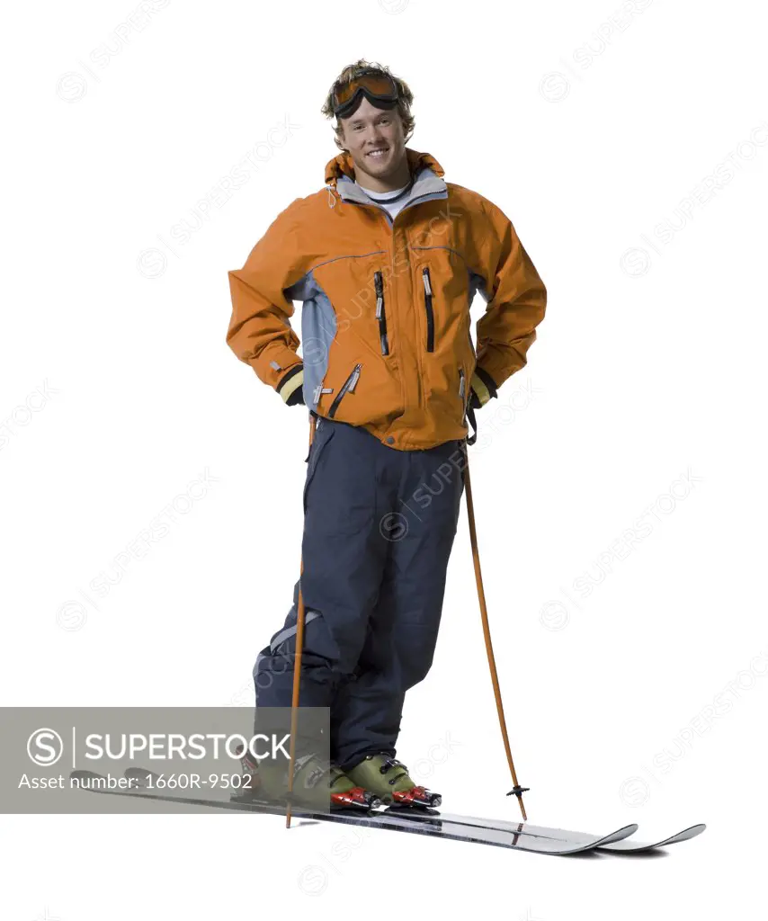 Portrait of a young man skiing