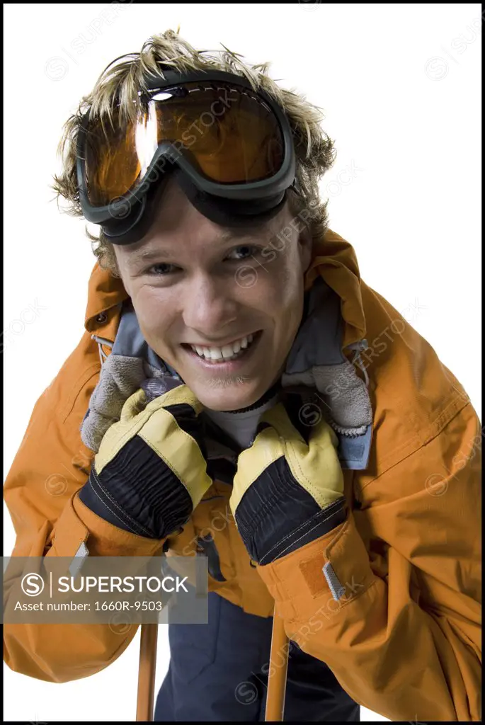Portrait of a young skier smiling