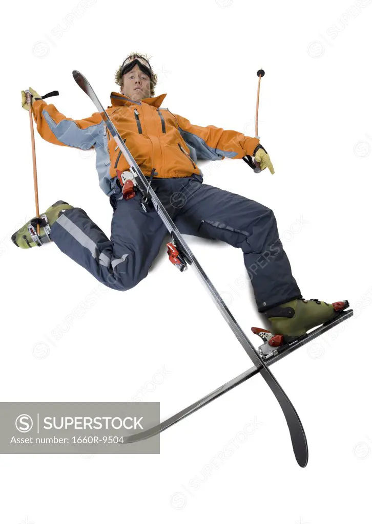 High angle view of a fallen skier