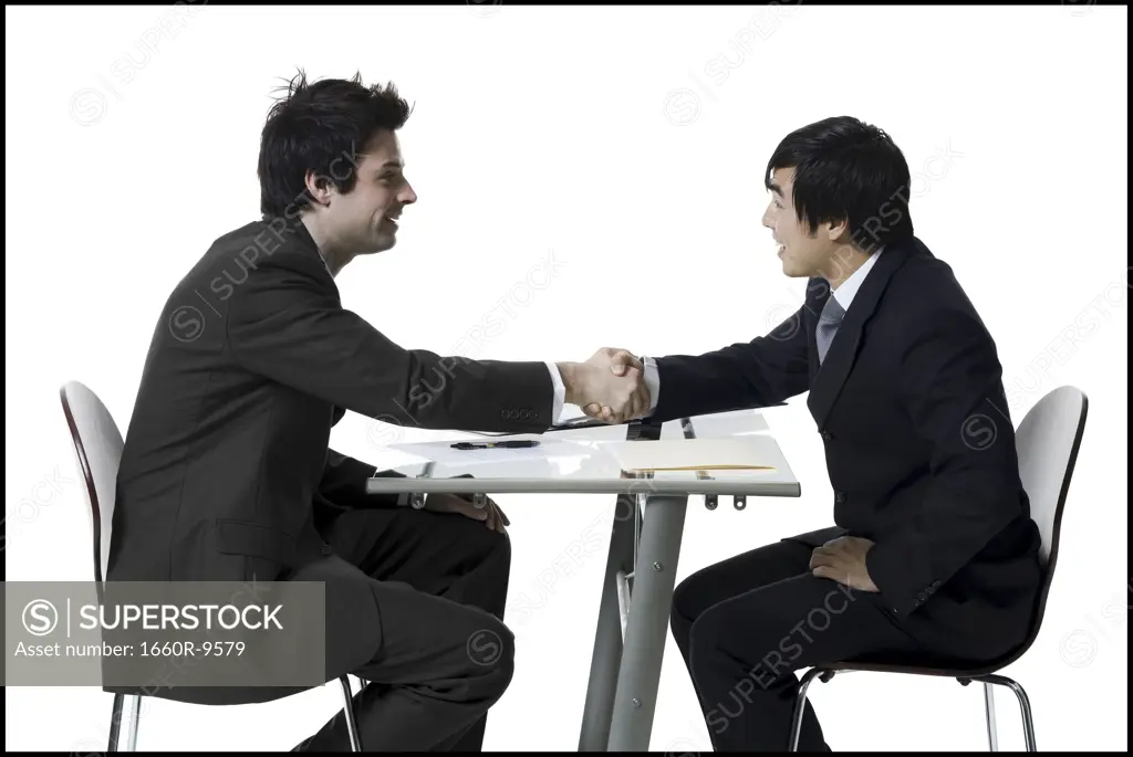 Profile of two businessmen shaking hands