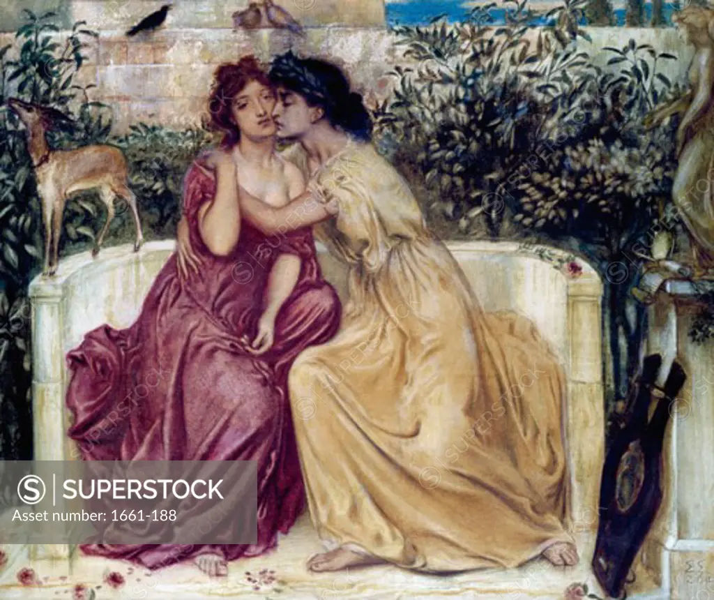 Sappho and Errinna in the Garden Mytelene Simeon Solomon (1840-1905 British) Private Collection