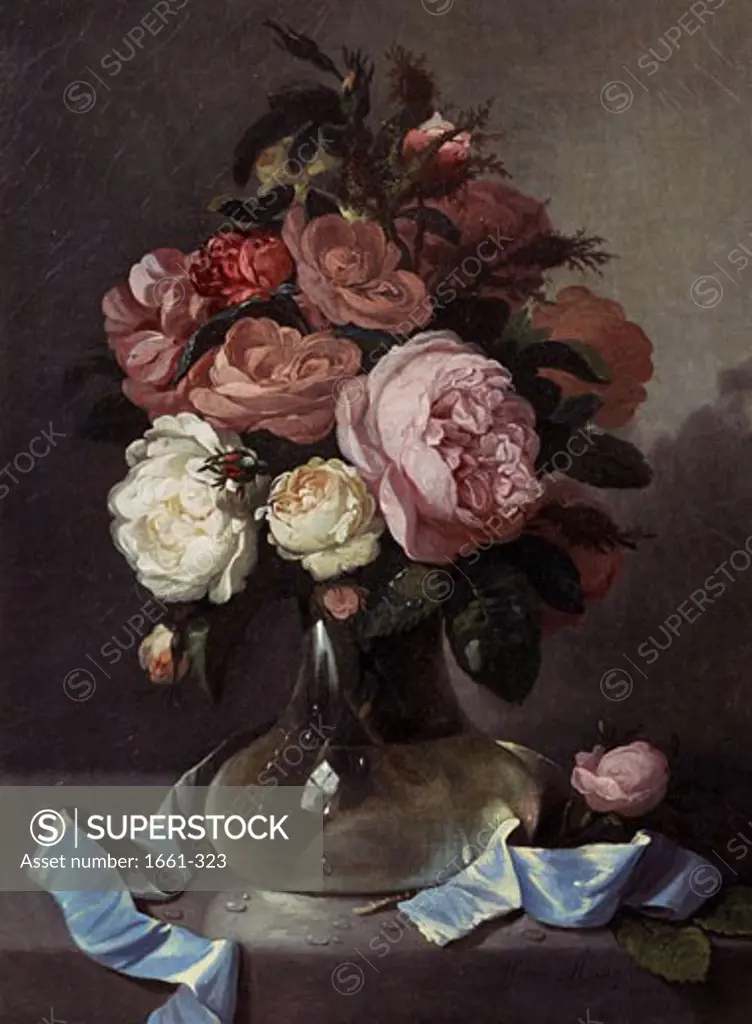 A Romantic Still Life of Roses in a Vase Moses Haughton the elder (1734-1804 British)