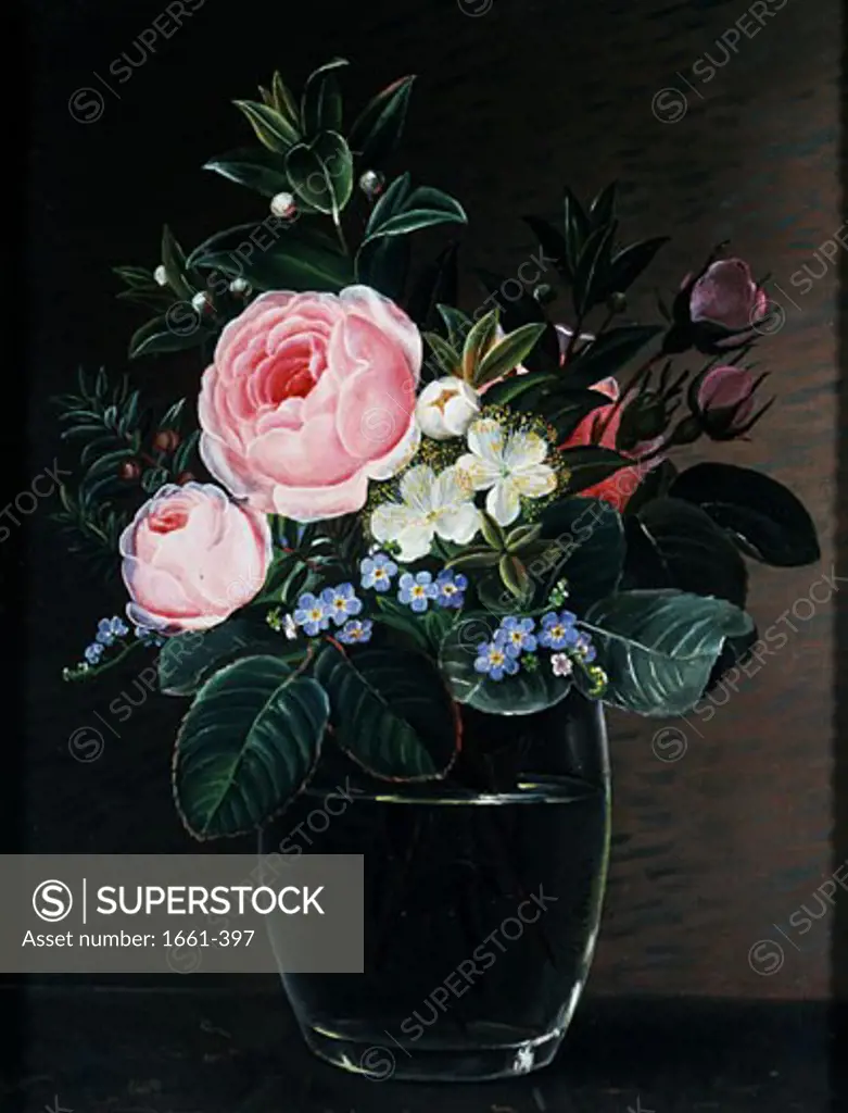 Roses and Forget-me nots in a Glass Vase Johan Laurentz Jensen (1800-1856 Danish)