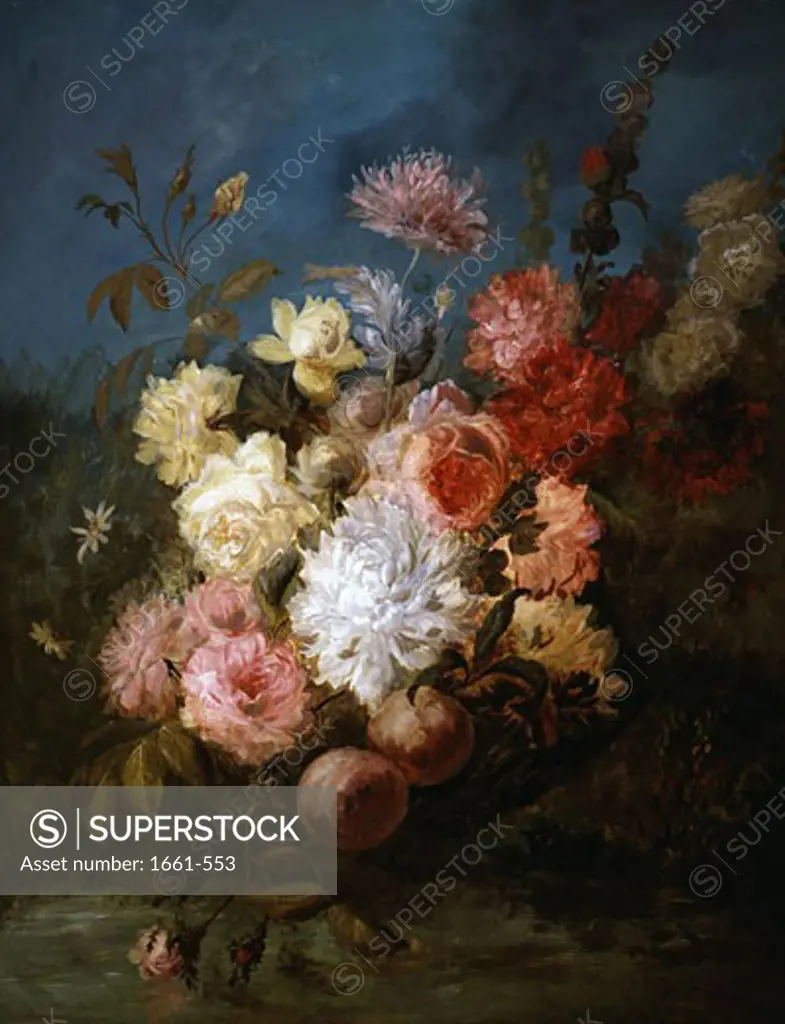 A Still Life of Summer Flowers Etienne Leon Trebutien (1823-1871 French)