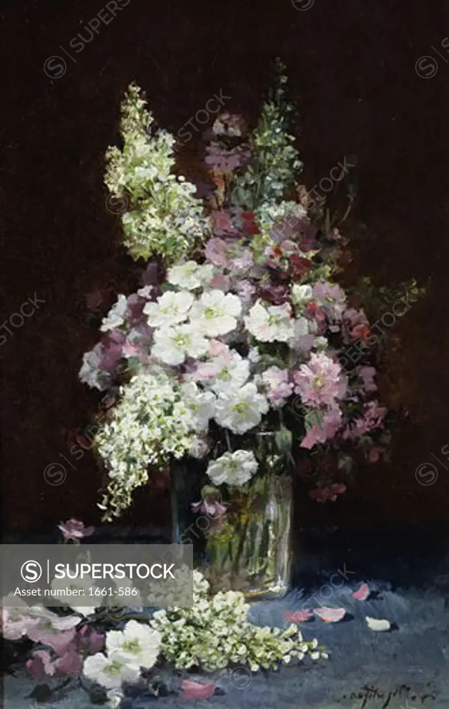 Lilac and Summer Flowers in a Glass Vase Louis-Remy Matifas (1847-1896)