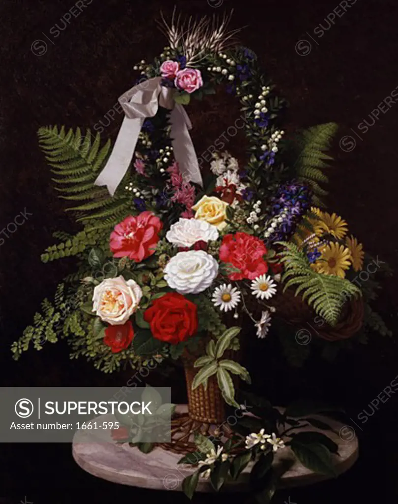 Still Life of Flowers in Basket 1885 Otto Didrik Ottesen (1816-1892 Danish)